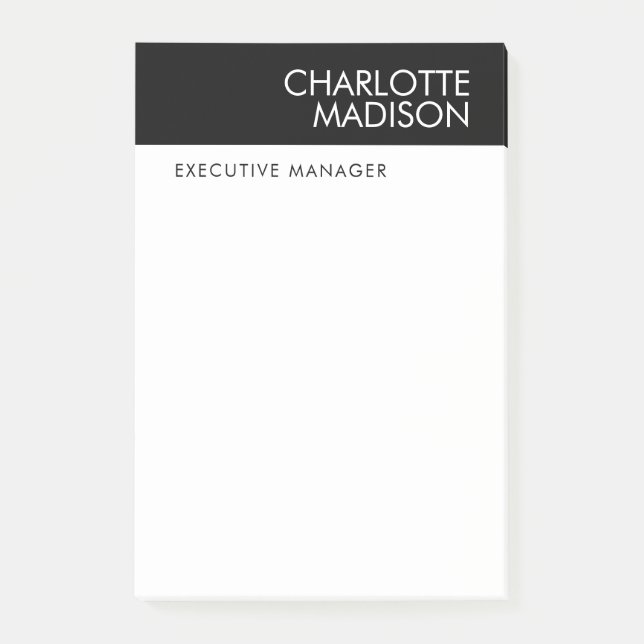 Modern Simple Black White Trendy Minimalist Plain  Post-it Notes (Front)