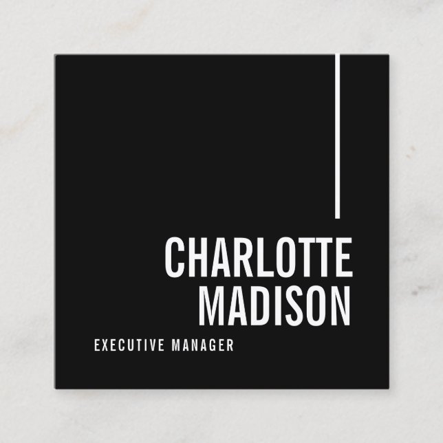 Modern Simple Black White Trendy Minimalist Plain  Square Business Card (Front)