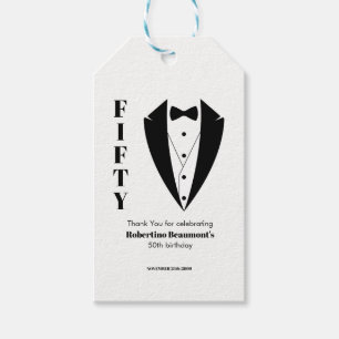 Modern Simple Black White Tuxedo 50th Birthday  Gift Tags