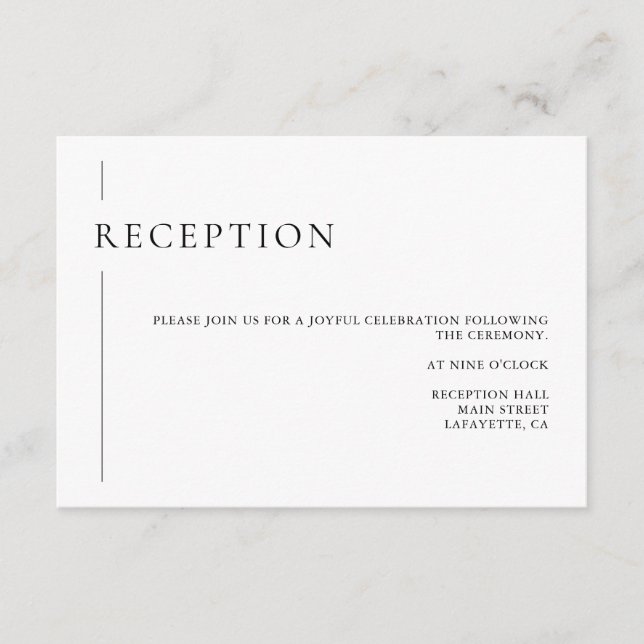 Modern Simple Black & White Wedding Reception Card (Front)