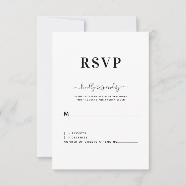 Modern Simple Black White Wedding RSVP (Front)
