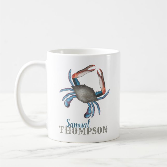 Modern Simple Blue Crab Nautical Elegant Coffee Mug (Left)