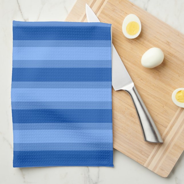 Modern Simple blue Navy Two Tone Stripe name Kitchen Towel (Quarter Fold)