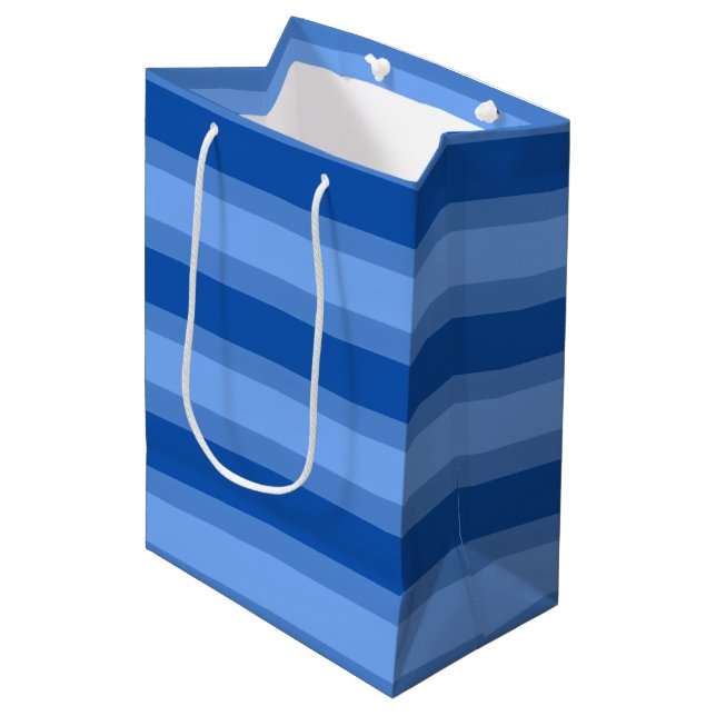 Modern Simple blue Navy Two Tone Stripe name Medium Gift Bag (Front Angled)