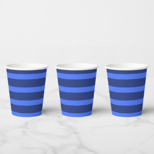Modern Simple blue Navy Two Tone Stripe name Paper Cups