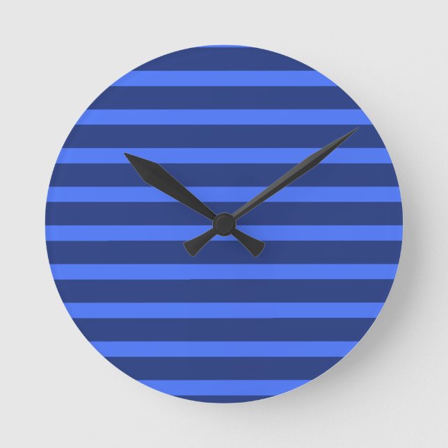 Modern Simple blue Navy Two Tone Stripe name Round Clock (Front)