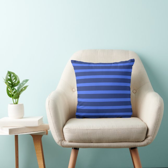 Modern Simple blue Navy Two Tone Stripe name Throw Pillow (Chair)