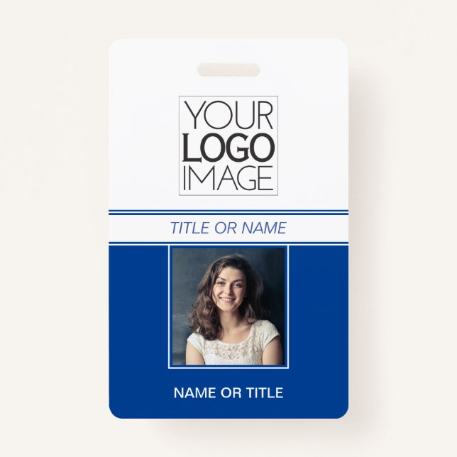 Modern Simple Blue Photo Professional Name Tag Badge (Front)