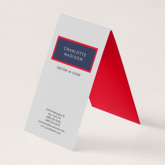Modern Simple Blue Red Grey Minimalist Plain Business Card (Front)