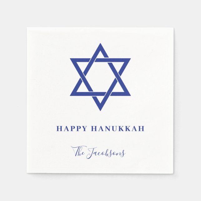 Modern Simple Blue Star of David Hanukkah Napkin (Front)
