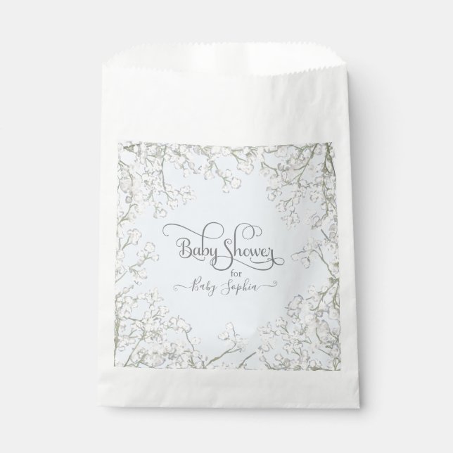 Modern Simple Blue White Boho Floral Baby Shower Favour Bag (Front)