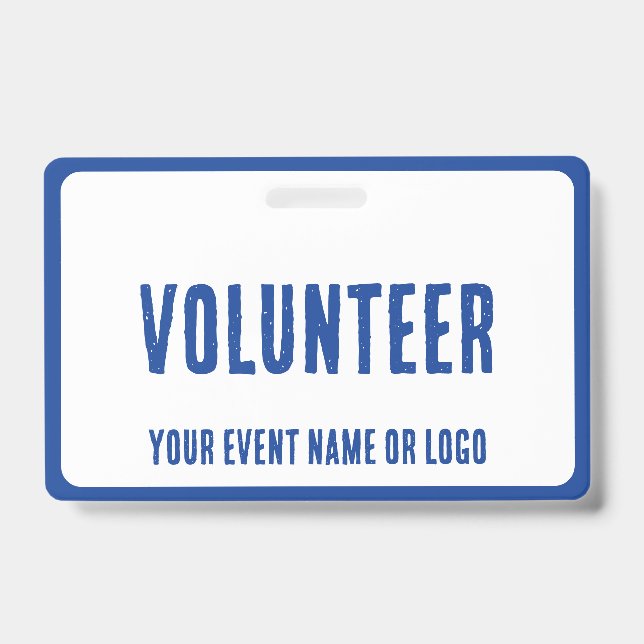 modern simple blue white volunteer event badge (Front)