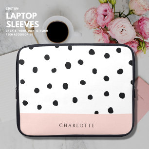 Modern Simple Blush and Polka Dot Monogram Name Laptop Sleeve