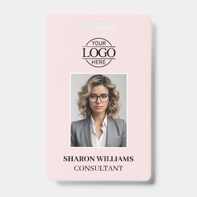 Modern Simple Blush Pink Minimalist Employee Photo Badge (Front)