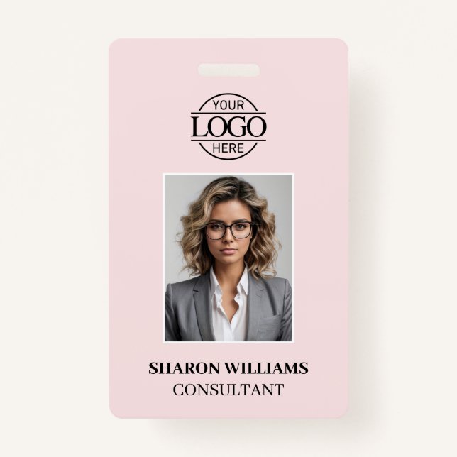 Modern Simple Blush Pink Minimalist Employee Photo Badge (Front)