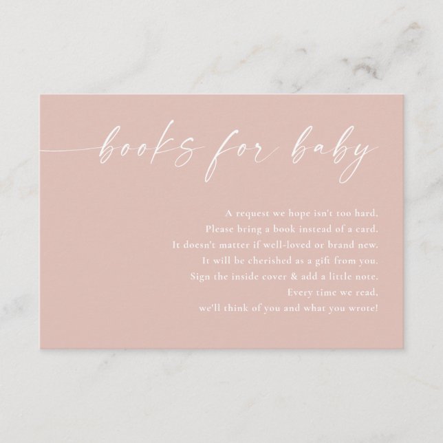 Modern simple blush pink white Books for Baby Enclosure Card (Front)