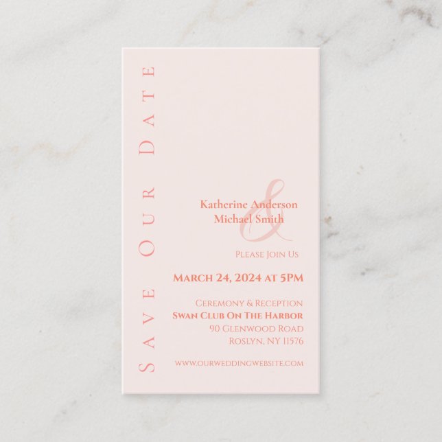 Modern Simple Blush-Save the Date- Business Card (Front)
