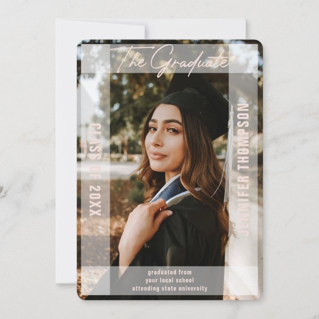 Modern Simple Blush Vellum Photo Graduation Announcement (Front)