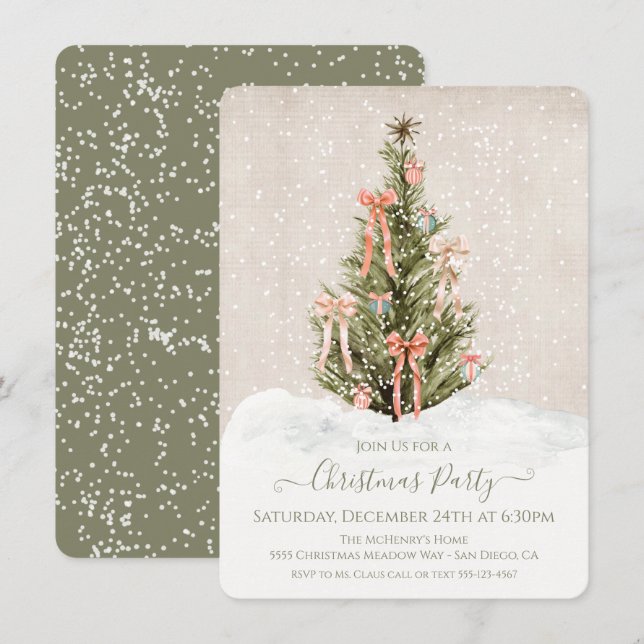 Modern Simple Boho Bow Christmas Tree Party Invitation (Front/Back)