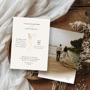 Modern Simple Boho Floral Photo Wedding  Invitation