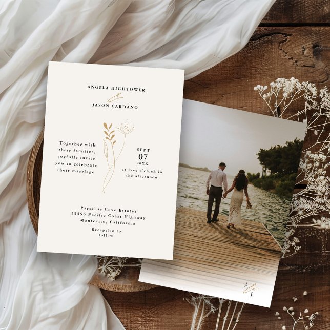 Modern Simple Boho Floral Photo Wedding  Invitation (Creator Uploaded)