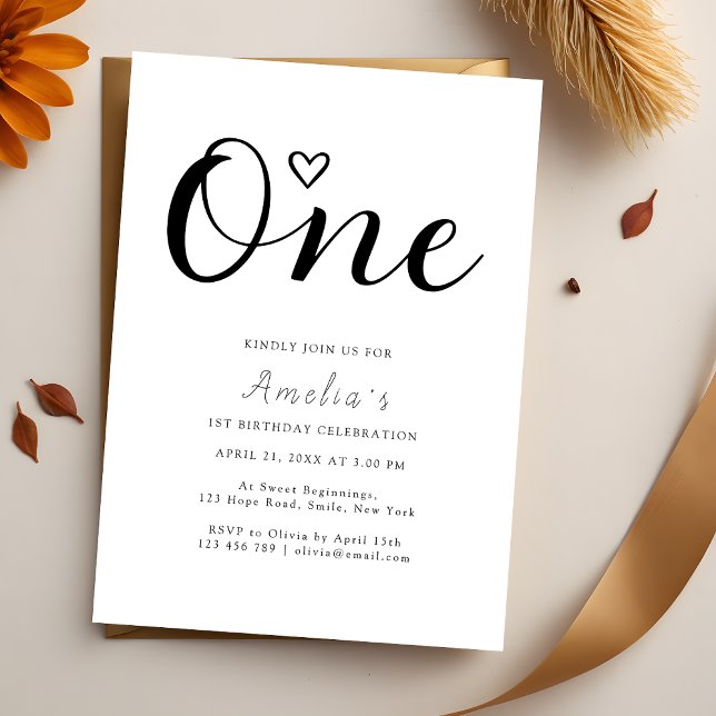 Modern Simple Boho Heart First Birthday Invitation (Creator Uploaded)