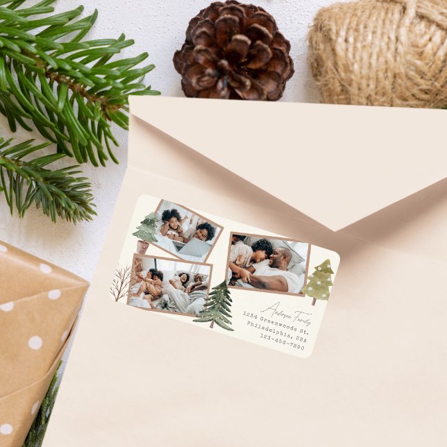 Modern Simple Boho Multiphoto Christmas Pine Tree  Label (Creator Uploaded)