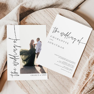 Modern Simple Boho Photo Black and White Wedding Invitation