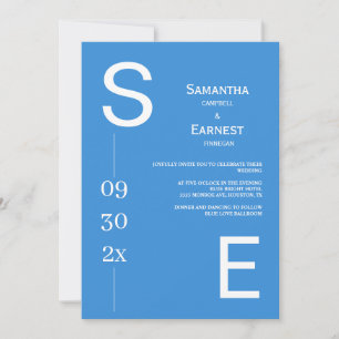 Modern Simple Bold Bright Blue Photo Wedding Invitation
