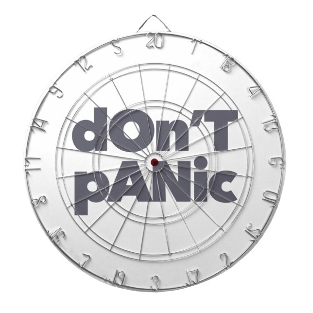 Modern, simple, bold cool graphic of Don't Panic Dartboard (Front)