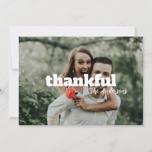 Modern Simple Bold Orange Photo Thanksgiving  Holiday Card