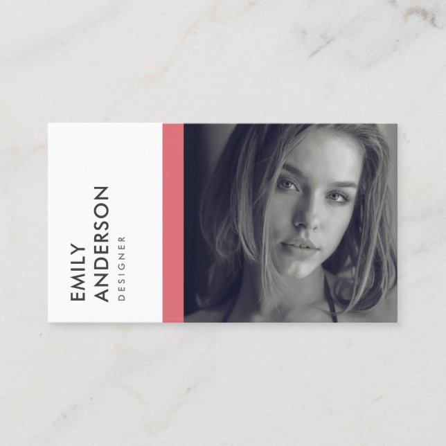 MODERN SIMPLE BOLD PINK PERSONAL PHOTO IDENTITY BUSINESS CARD (Front)