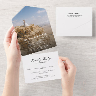 Modern Simple Bold Romantic Photo Wedding All In One Invitation