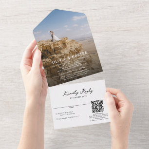 Modern Simple Bold Romantic Photo Wedding QR Code All In One Invitation