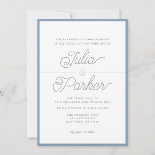 Modern Simple Border Dusty Blue Wedding Invitation