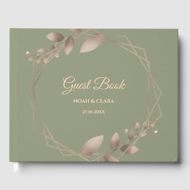 Modern Simple botanical elegant sage green gold  Guest Book (Front)