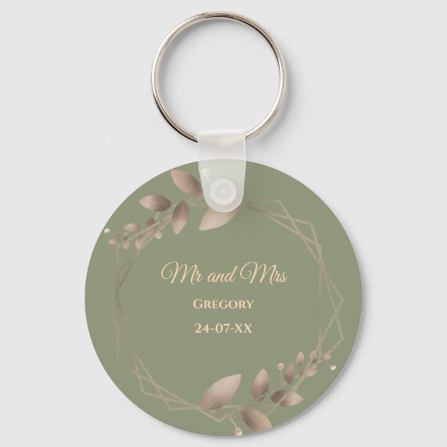 Modern Simple botanical elegant sage green gold  Keychain (Front)