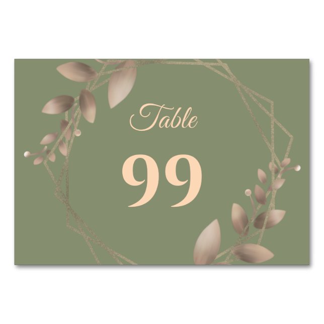 Modern Simple botanical elegant sage green gold  Table Number (Front)