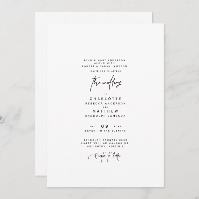 Modern Simple Both Parents Wedding Invitation (Front/Back)