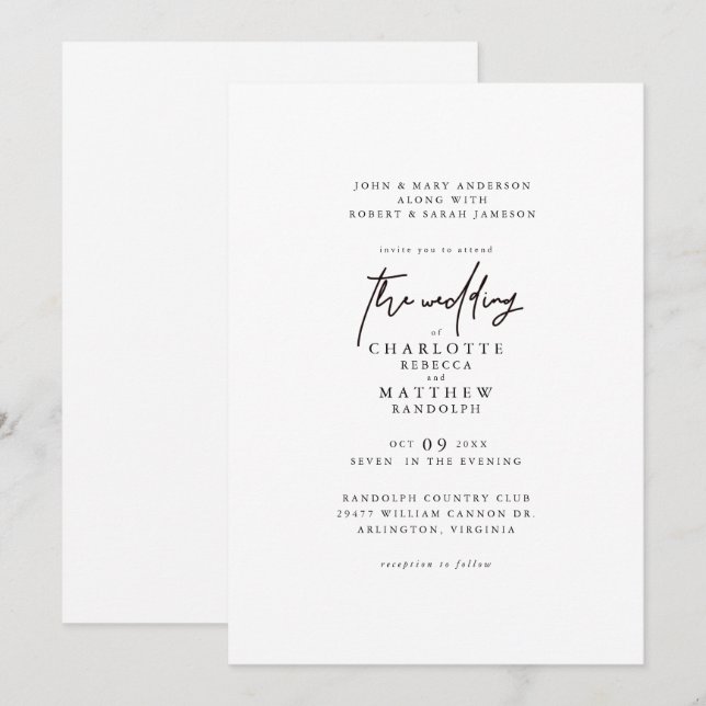 Modern Simple Both Sets Parents Wedding Invitation (Front/Back)