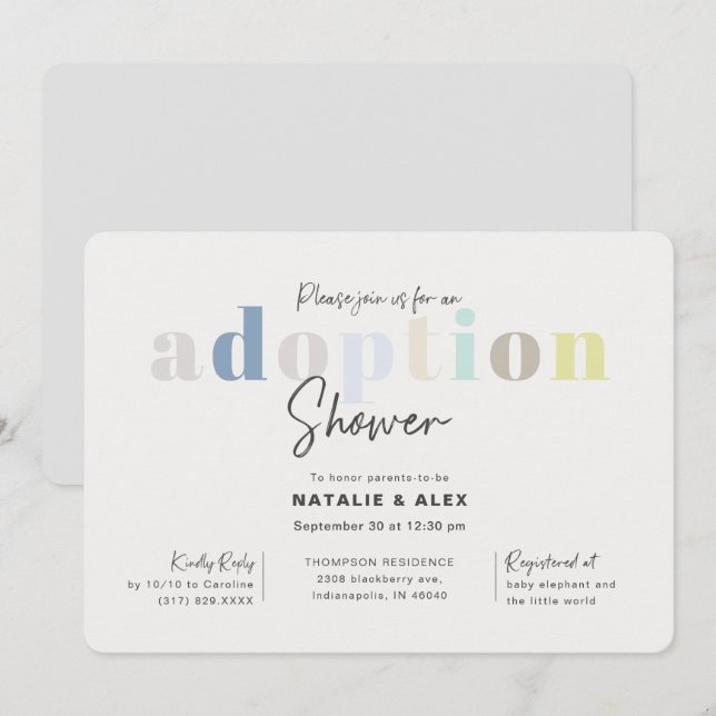 Modern Simple Boy Adoption Baby Shower Invitation (Front/Back)