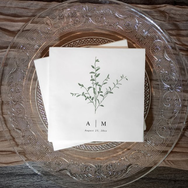 Modern Simple Branch Botanical Wedding Napkin (Wedding napkins with watercolor greenery - simple & elegant)