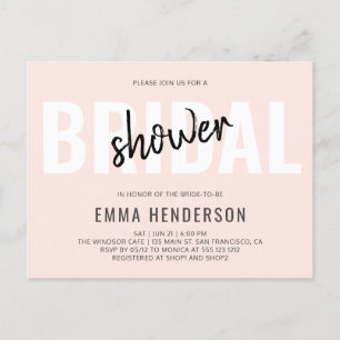 Modern Simple Bridal Shower Invitation Postcard