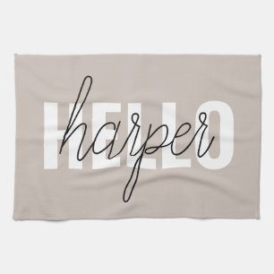 Modern Simple Brown Hello And You Name Kitchen Towel