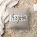 Modern Simple Brown Hello And You Name Throw Pillow<br><div class="desc">Modern Simple Brown Hello And You Name</div>