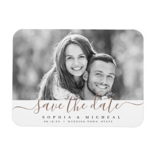 Modern simple brown script photo save the date magnet