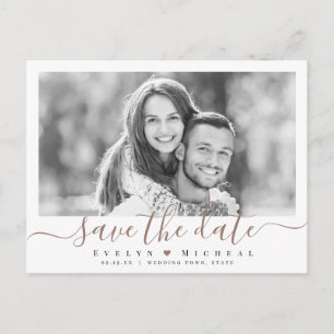 Modern simple brown script photo save the date postcard