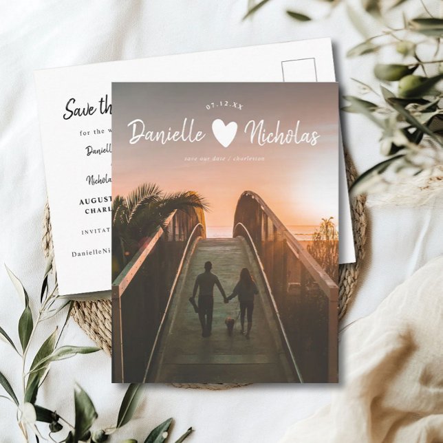 Modern Simple Brush Script Photo Save the Date Postcard (Creator Uploaded)