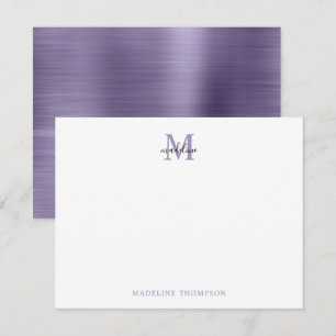 Modern Simple Brushed Metal Purple Monogram Card