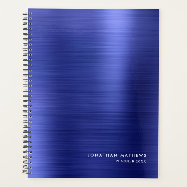 Modern Simple Brushed Metal Royal Blue Planner (Front)